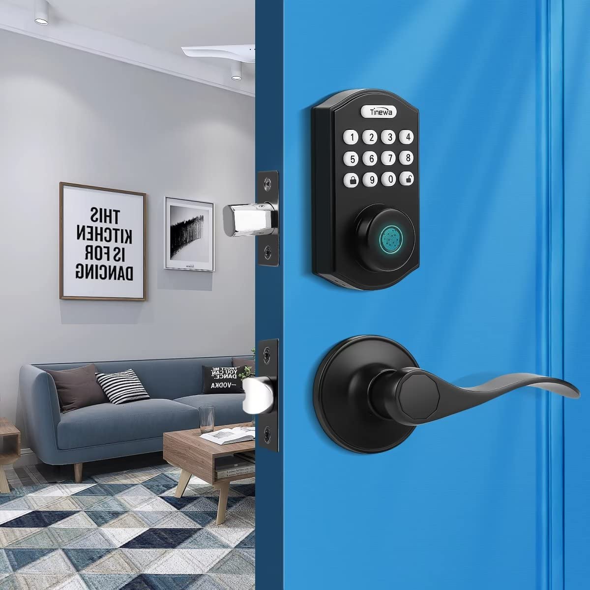 Smart Fingerprint Door Lock with 2 Lever Handles - Keyless Entry Electronic Keypad Deadbolt & Front Door Lock Set, Auto Lock Feature, Easy DIY Installation in Matte Black - Perfect for Home, Office & Apartment Security