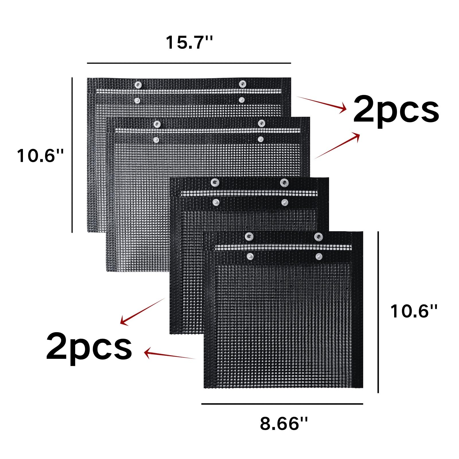 Reusable Non-Stick BBQ Mesh Grill Bags - 4 Pack with 2 Sizes (15.7