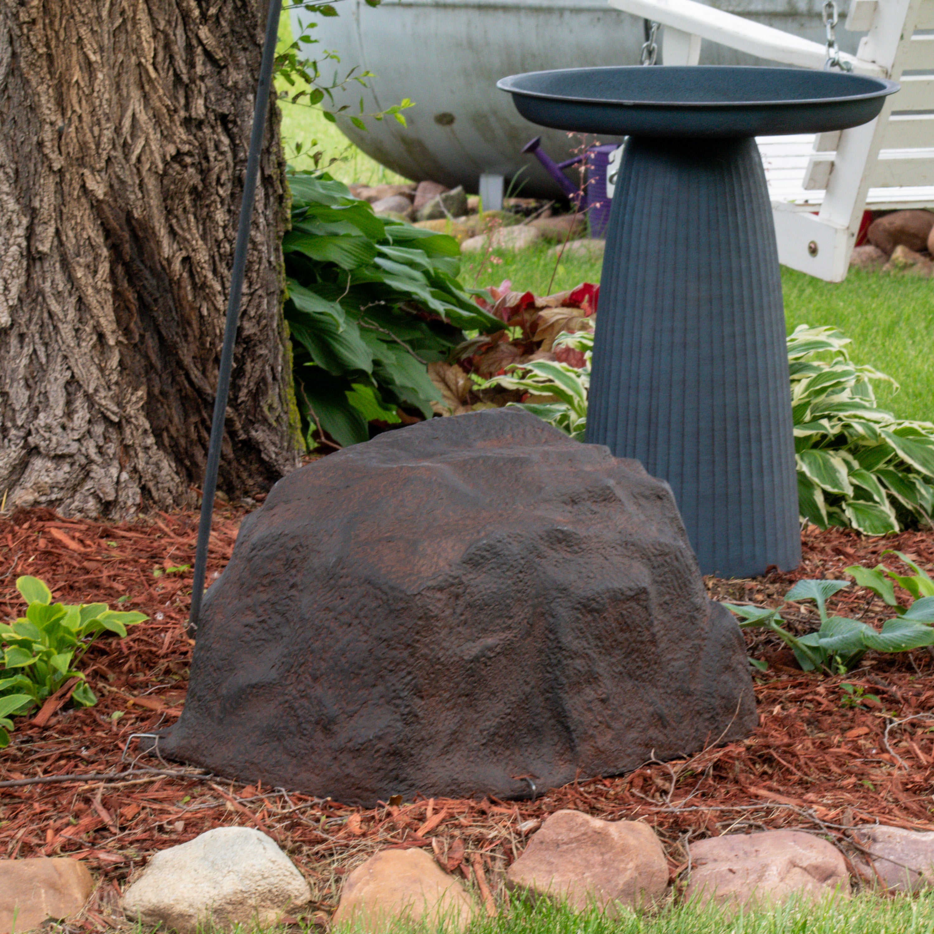 Sunnydaze Low Profile Artificial Landscape Rock Cover with Stakes - Decorative Yard & Garden Camouflage for Utility Boxes, Pipes & Unsightly Objects
