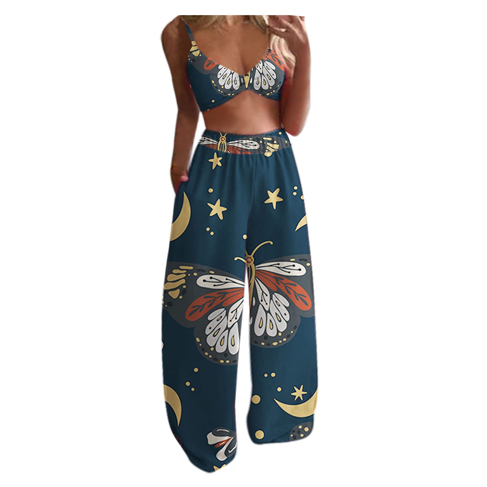 2-Piece Women's Printed Camisole Top & Sleeveless Casual Pants Set - Summer Lounge Outfit for Beach, Travel & Everyday Wear