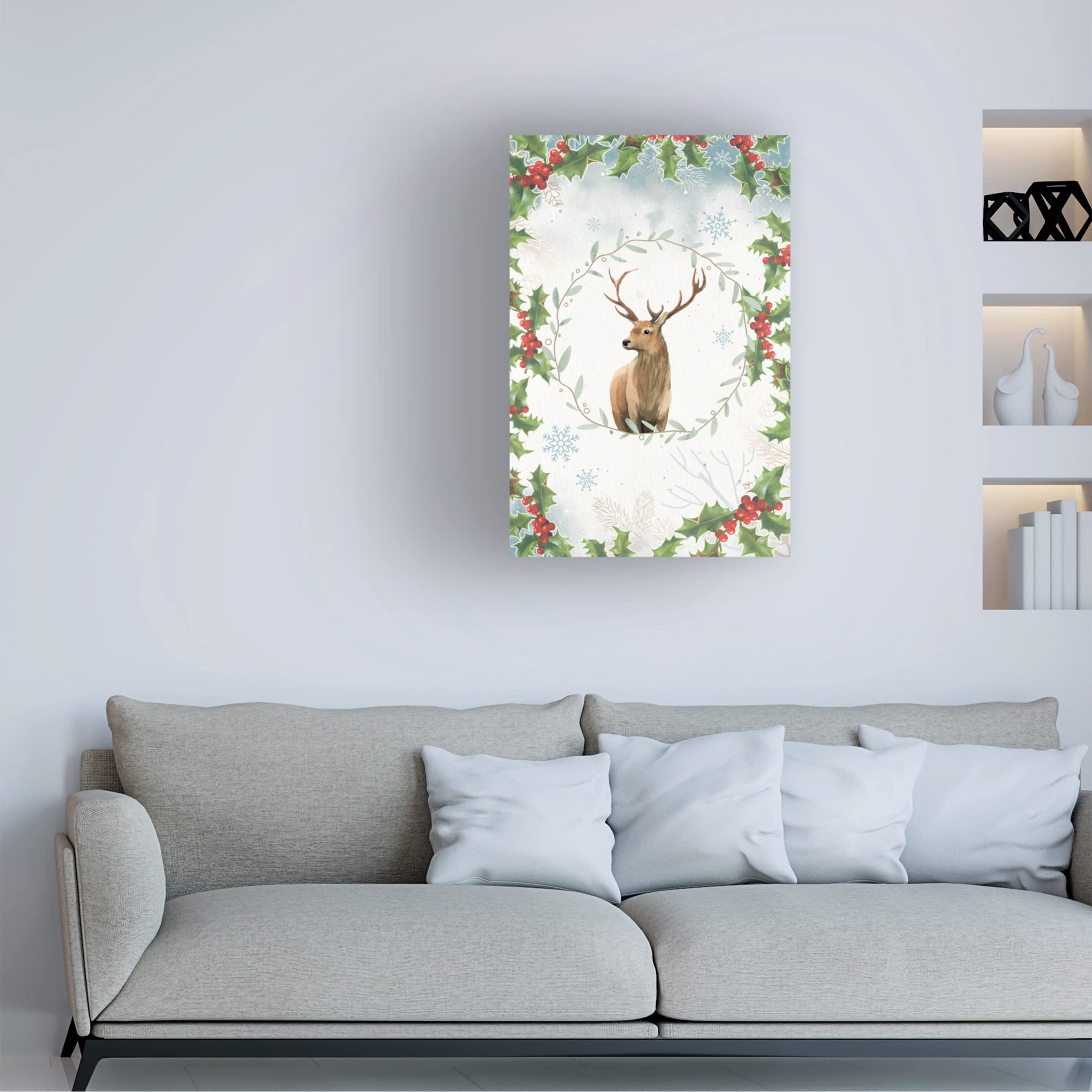 Trademark Fine Art 'Holly The Reindeer' Canvas Wall Art Print by The Font Diva - Festive Christmas Home Decor for Living Room, Bedroom & Office