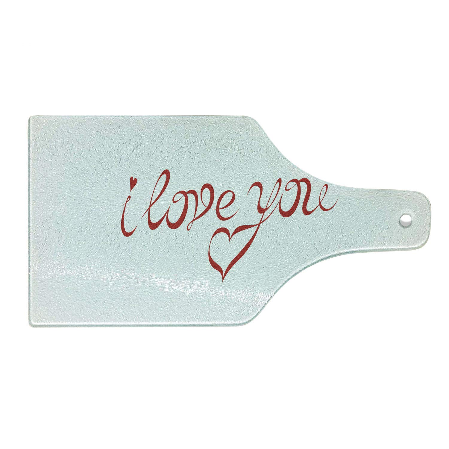 Ambesonne I Love You Cutting Board - Red Swirling Letter Fonts with Heart Dots Calligraphy Design, Tempered Glass Serving Board for Kitchen, Wine Bottle Shape - Perfect for Romantic Dinners & Gift Giving