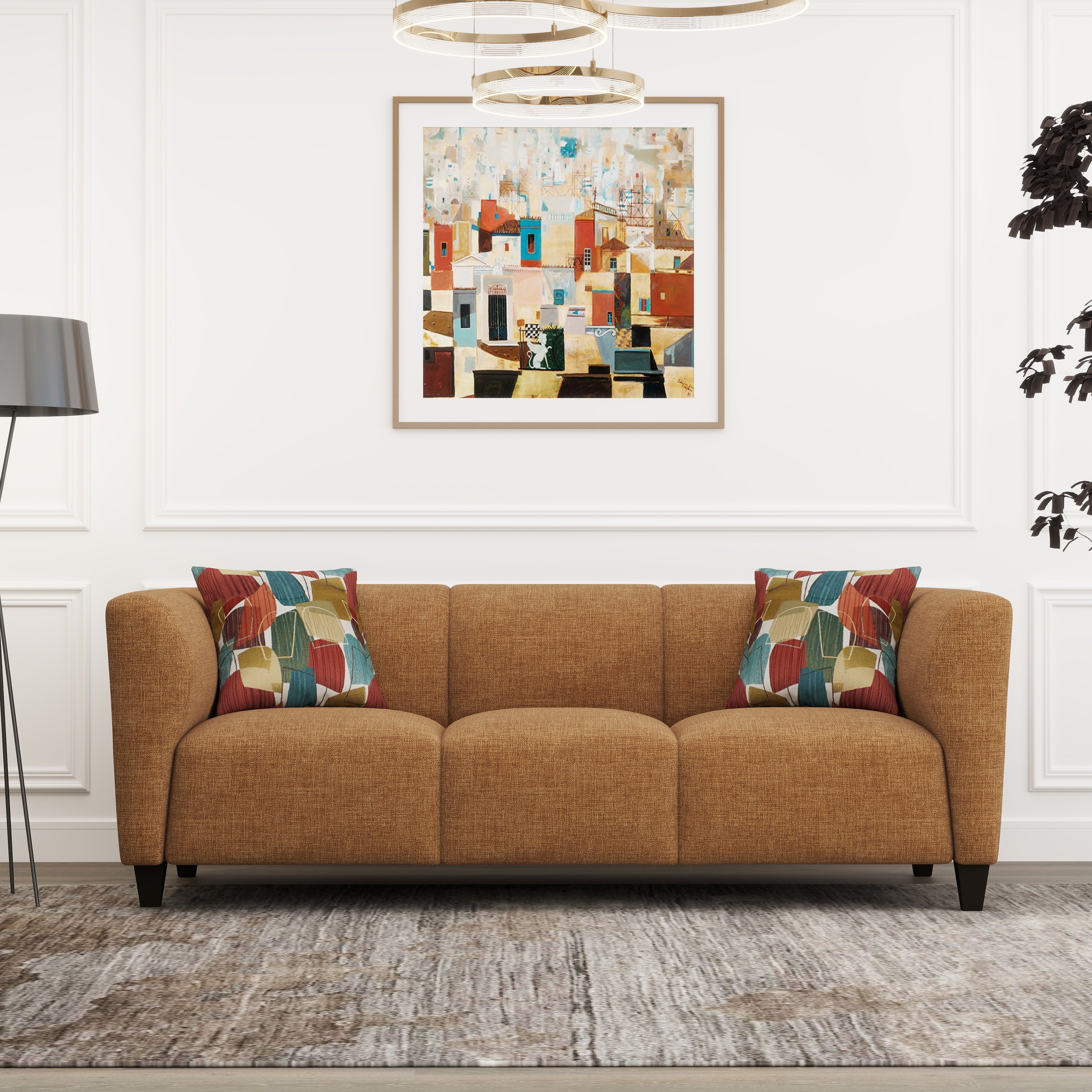 Roundhill Furniture Della Upholstered Stationary Sofa - Modern Living Room Couch with Soft Fabric, Comfortable Seating for Home, Office & Lounge Spaces