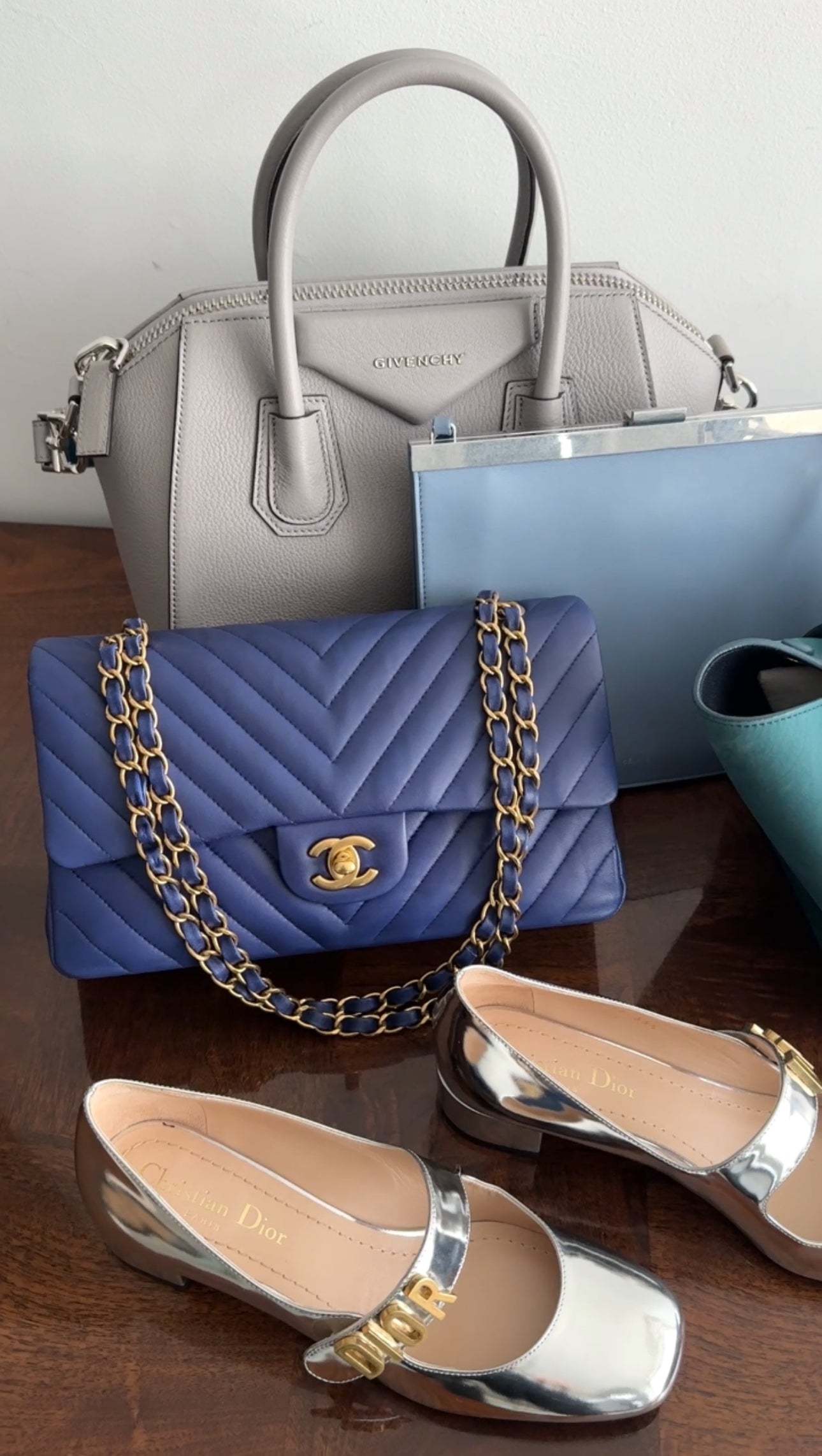 Chanel Blue Chevron Quilted Medium Double Classic Flap Bag with Gold Hardware | Luxury Designer Handbag for Women | Perfect for Evening Events, Parties & Special Occasions