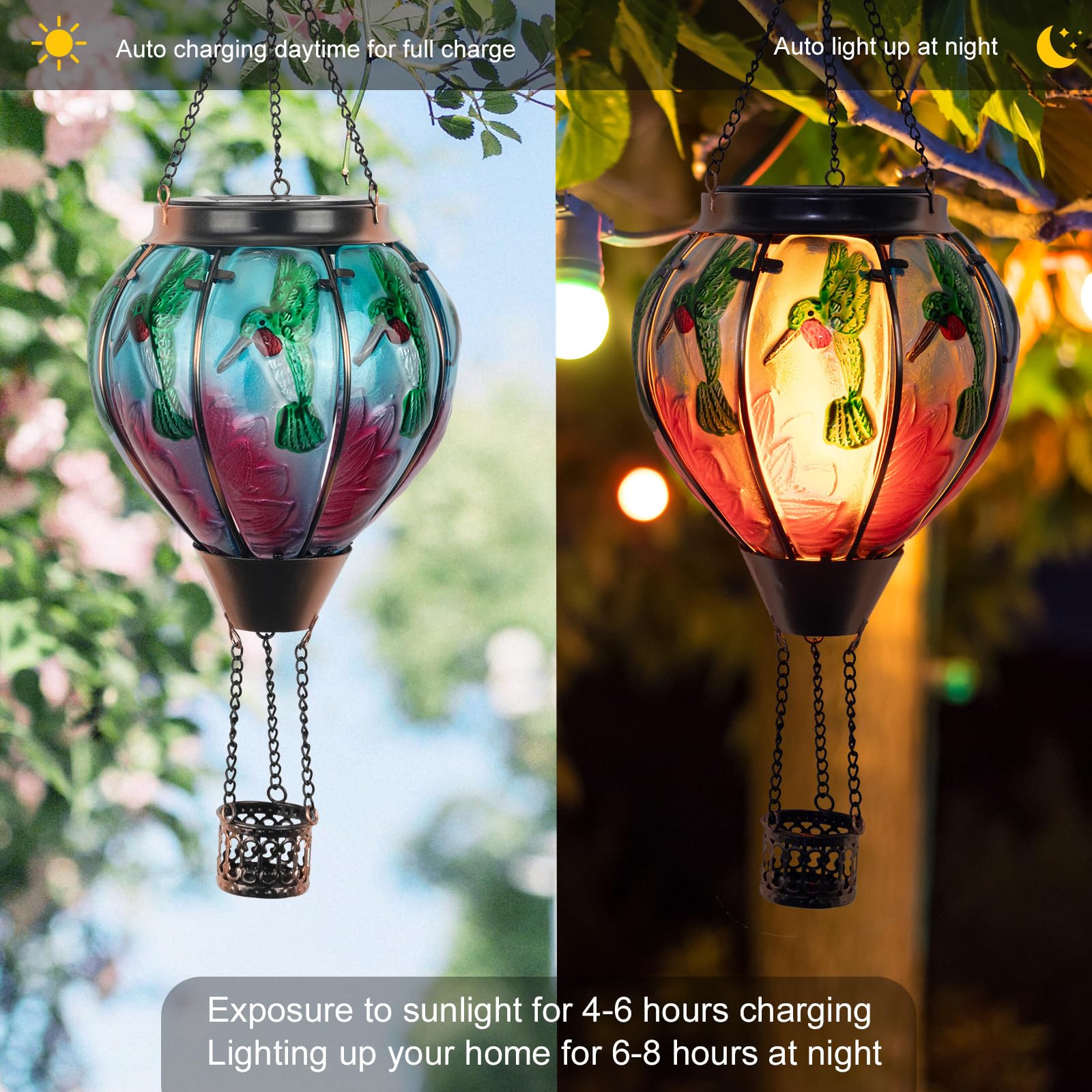 Solar-Powered Hummingbird Hanging Lantern with Flickering Flame Effect - Waterproof Outdoor Decorative Light for Garden, Yard, Patio, Pathway & Porch | Perfect for Evening Ambiance and Special Occasions