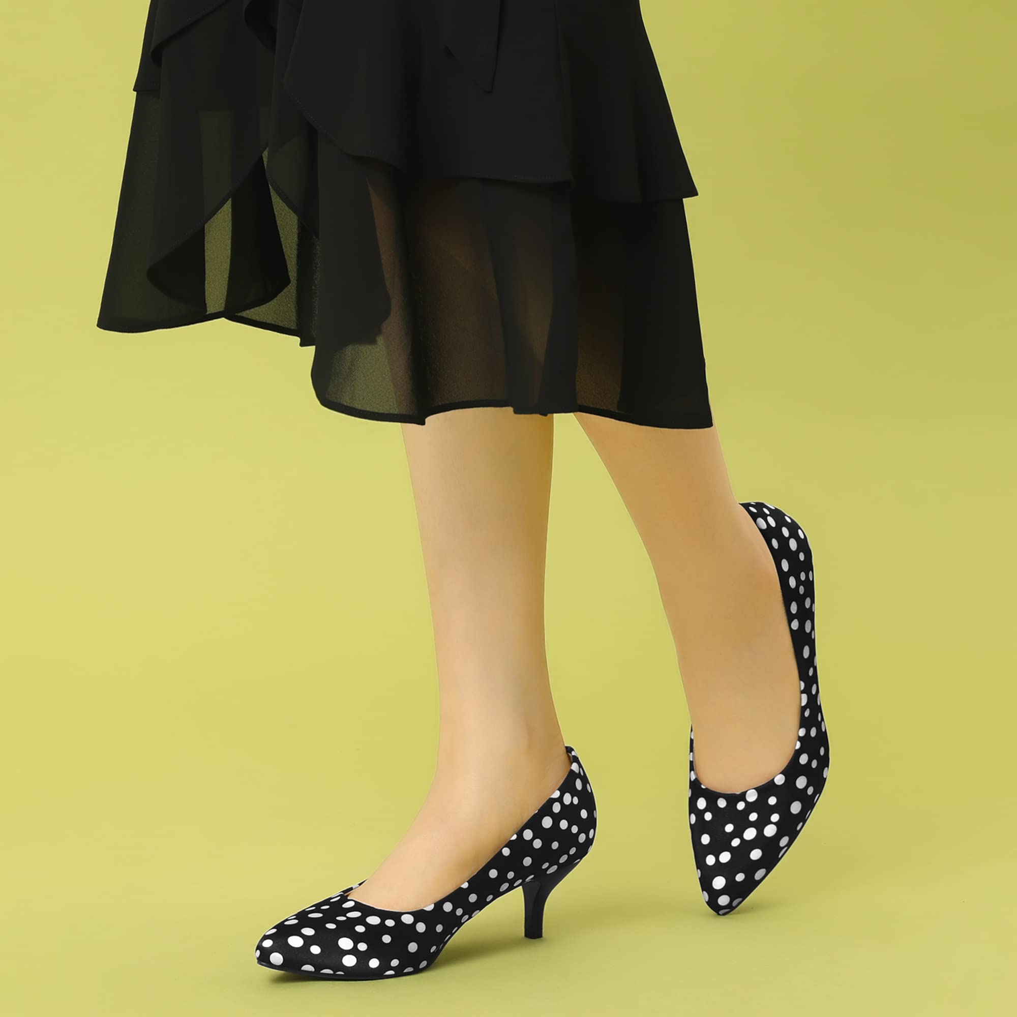 Allegra K Women's Pointed Toe Polka Dot Kitten Heel Pumps - Comfortable Low Heel Dress Shoes for Office, Party & Wedding Occasions