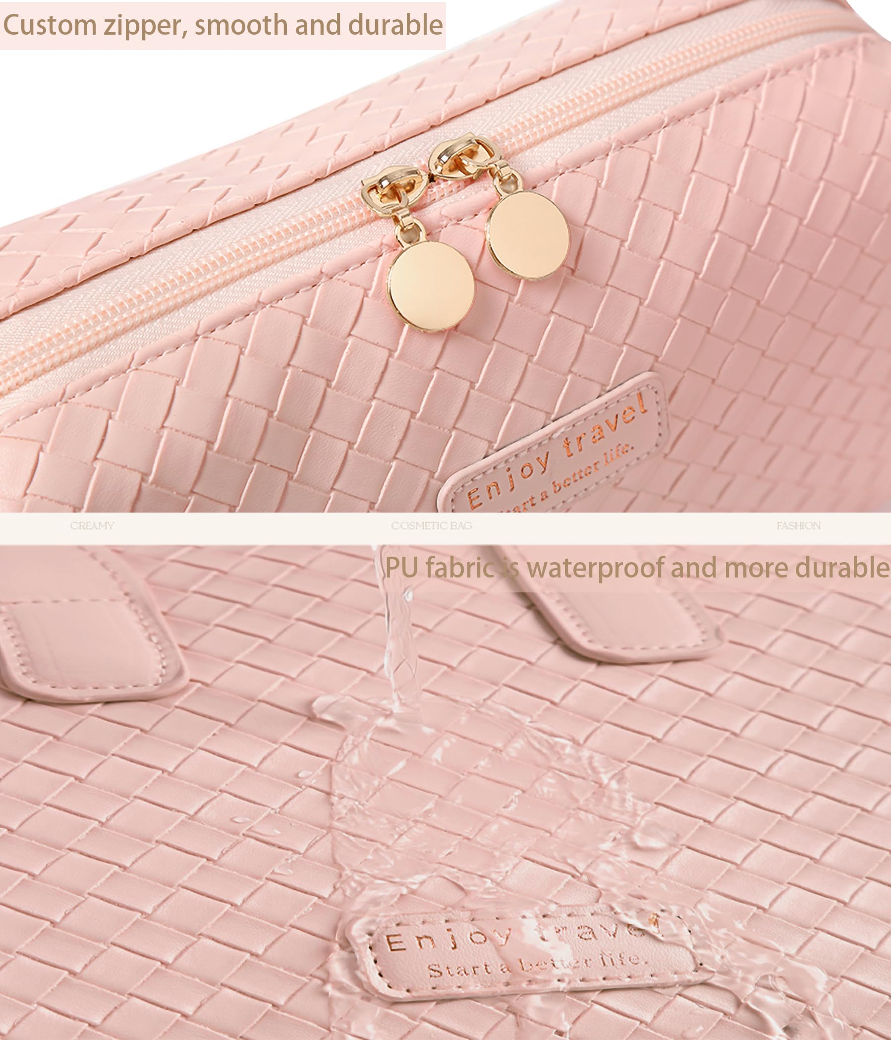 Waterproof Travel Makeup Bag for Women - Small Cosmetic Organizer with Dividers & Zipper (Pink) | Perfect for Airplane Carry-on, Gym Essentials & Weekend Getaways