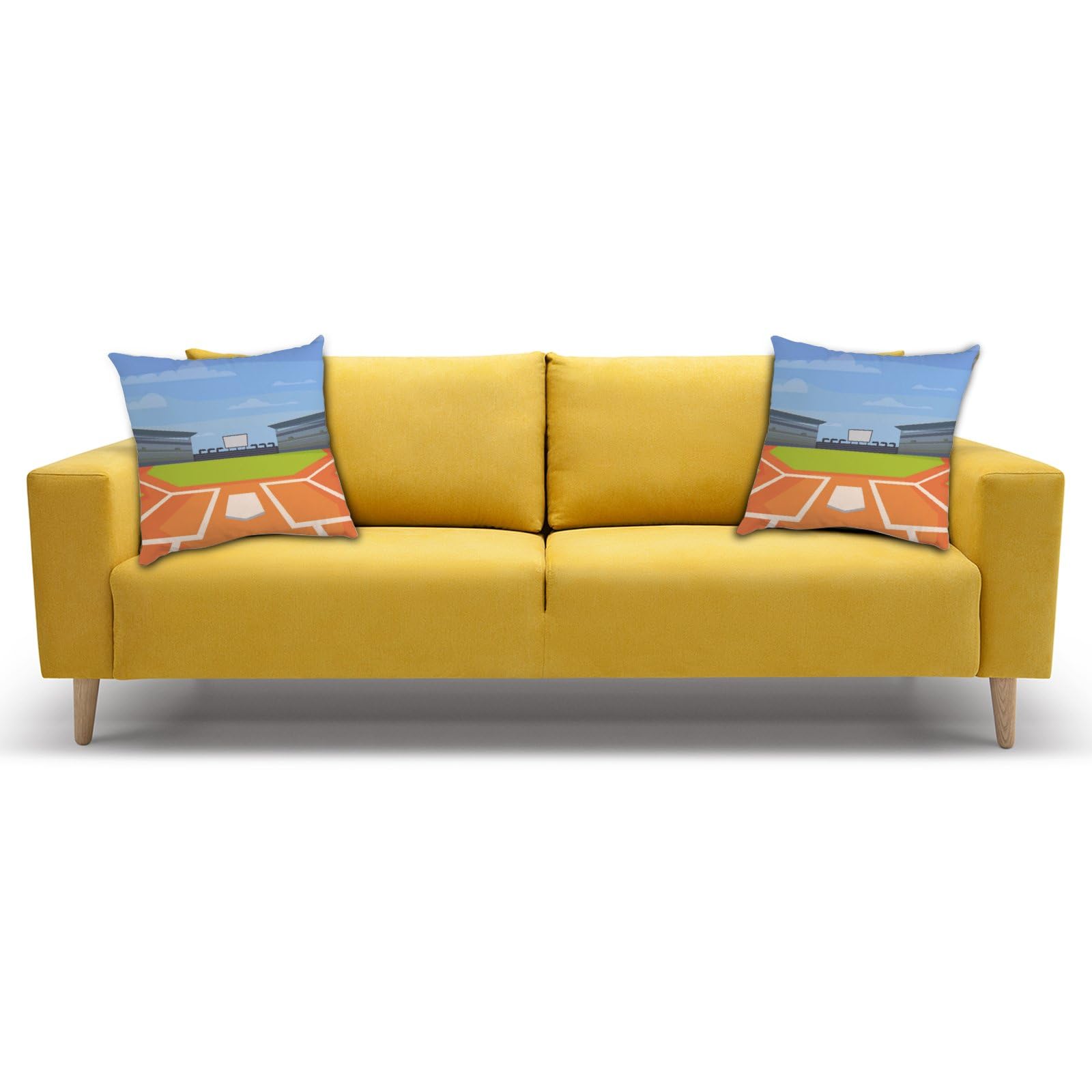 2 Pack Baseball Stadium Sports Throw Pillow Covers - 16x16 Inch Soft Polyester Square Cushion Cases with Zipper for Sofa, Couch, Bedroom & Living Room Decor - Perfect for Game Day, Sports Themed Rooms & Fan Gift Ideas