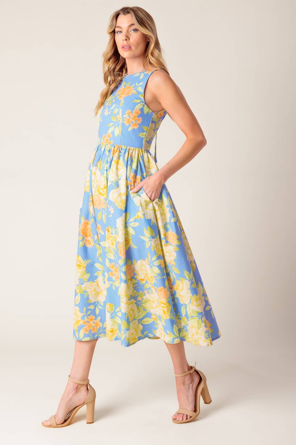 Magic Powder Blue Woven Midi Dress - Elegant Flowy Summer Dress for Women | Perfect for Weddings, Parties & Beach Vacations