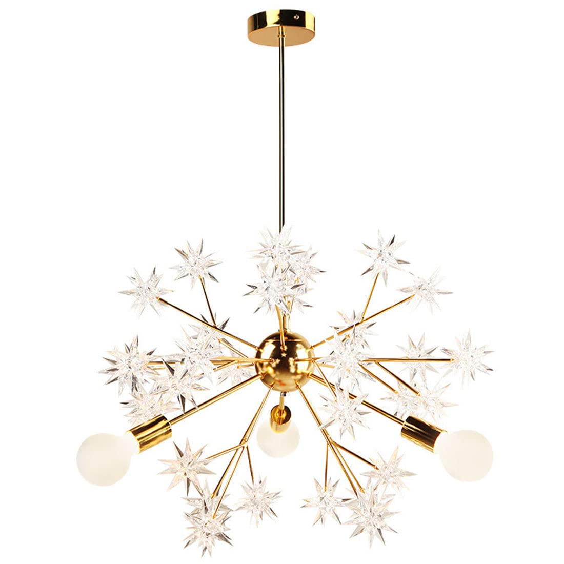 Modern Gold Glass Globe Satellite Chandelier - 3-Light Flower Pendant Ceiling Fixture for Bedroom & Living Room - Elegant Lighting for Dining Room, Entryway, and Home Decor