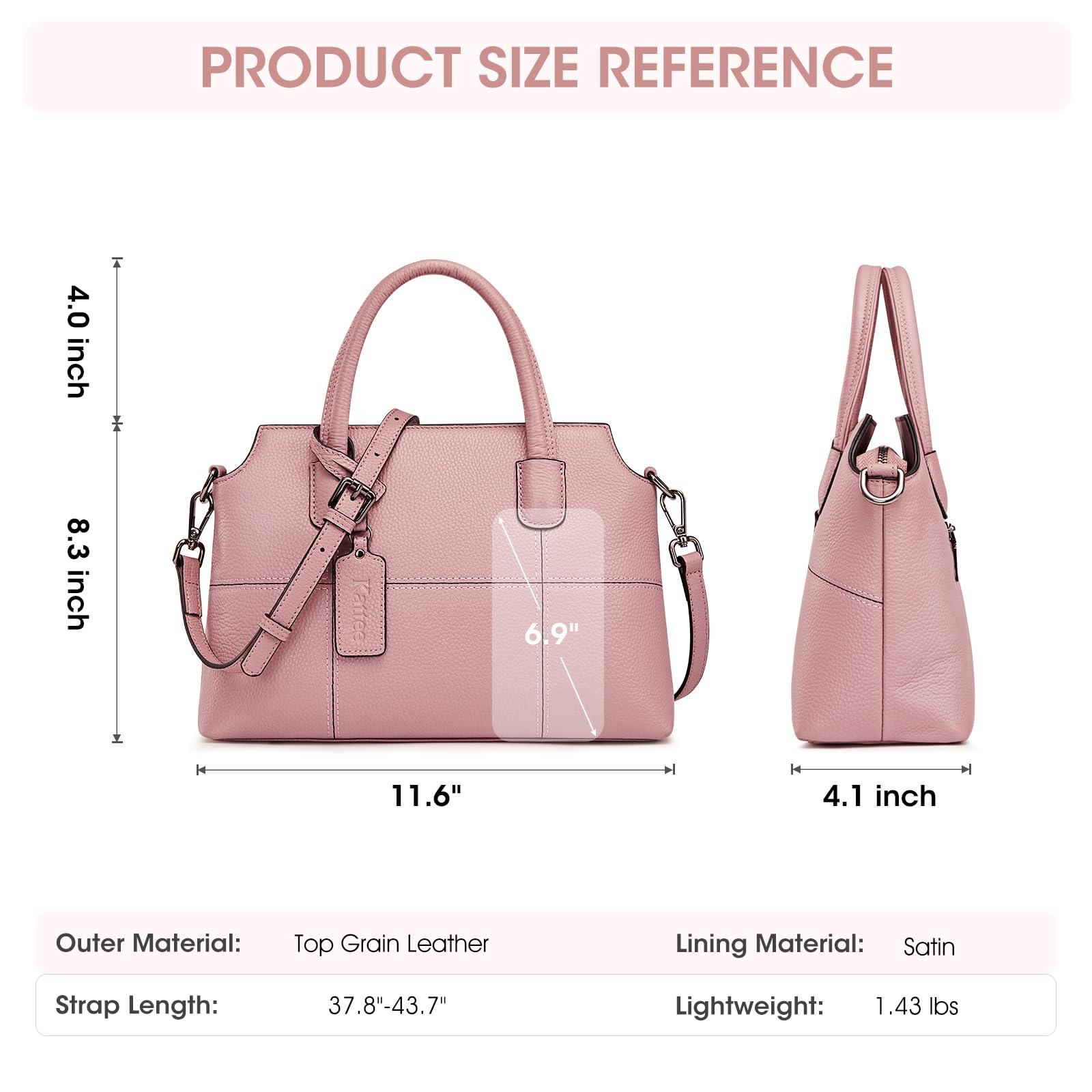 Kattee Genuine Leather Handbags for Women - Soft Hobo Satchel Shoulder & Crossbody Purse | Elegant Ladies Bags for Work, Travel & Everyday Use