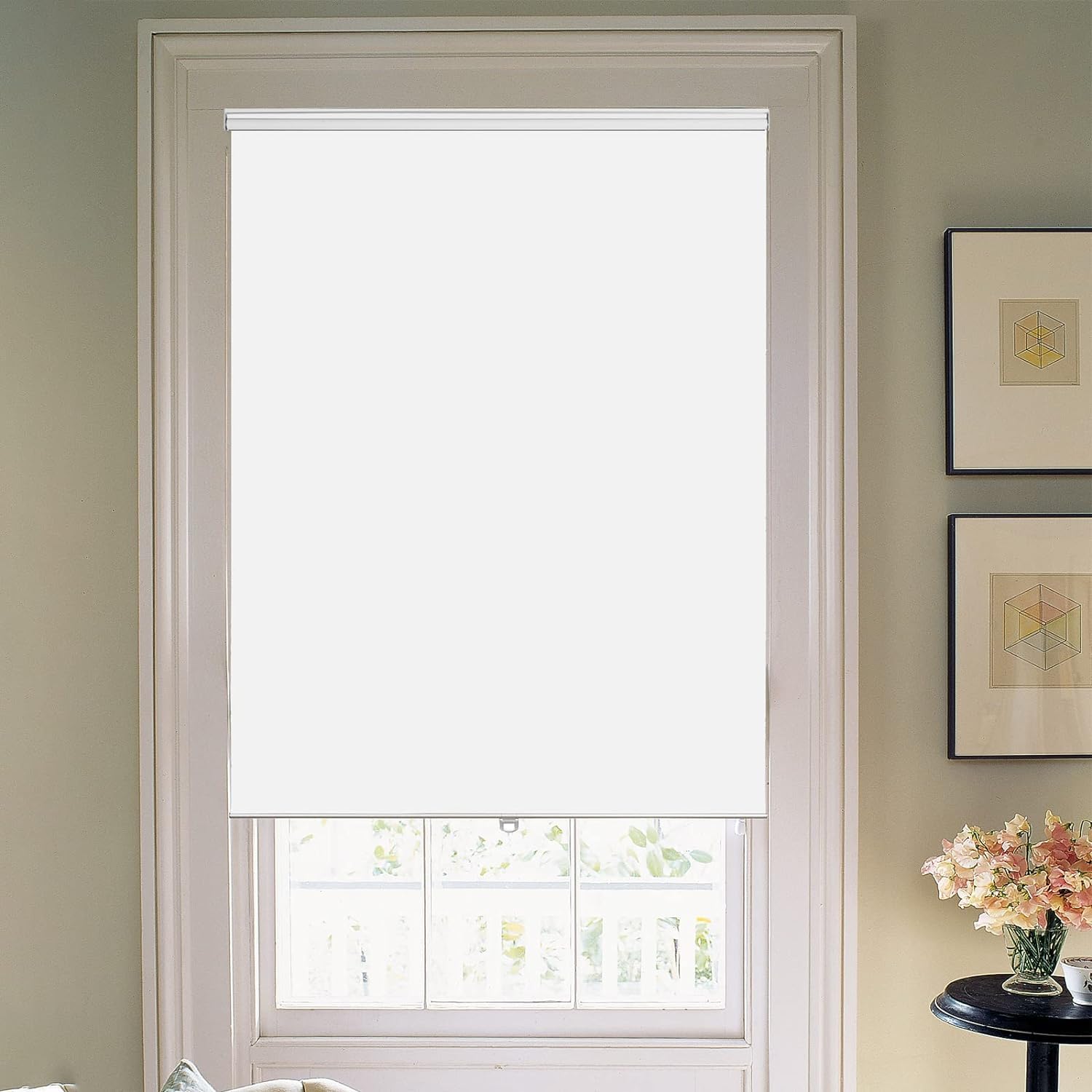 Joydeco 71 Inch Extra Wide Cordless Blackout Window Shades - White Fabric Roller Blinds for Light Blocking & Sun Protection - Indoor Outdoor Use for Patio, Office, Bedroom (71x75 Inches)