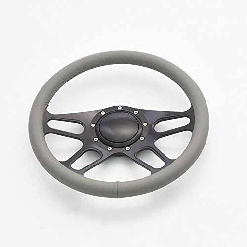 Flashpower 14 Inch Billet Aluminum Full Wrap Steering Wheel - 9 Bolt Design with 2 Inch Dish & Horn Button (Light Grey) - Perfect for Racing, Off-Road & Custom Car Builds