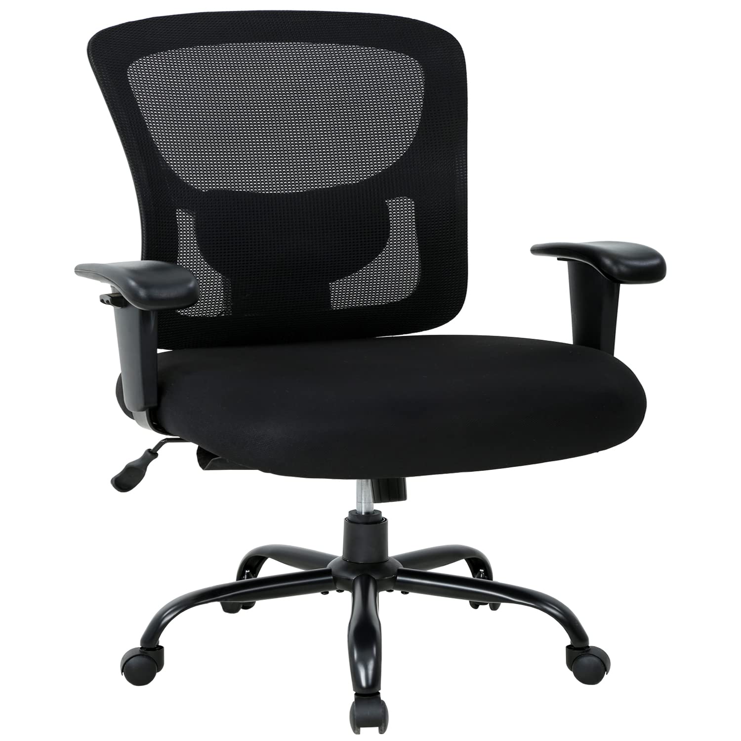 Big & Tall Office Chair 400 lbs Capacity - Heavy Duty Ergonomic Mesh Computer Desk Chair with Adjustable Height, Lumbar Support & Rolling Wheels for Home & Office Use - Perfect for Large & Tall Individuals (Black)