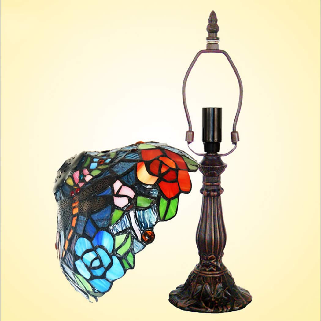 Tiffany Style Dragonfly Rose Stained Glass Table Lamp - 8 Inch Modern Desk & Bedside Lamp for Living Room, Bedroom, Office Decor | Perfect for Reading, Nightstand Lighting & Home Accent