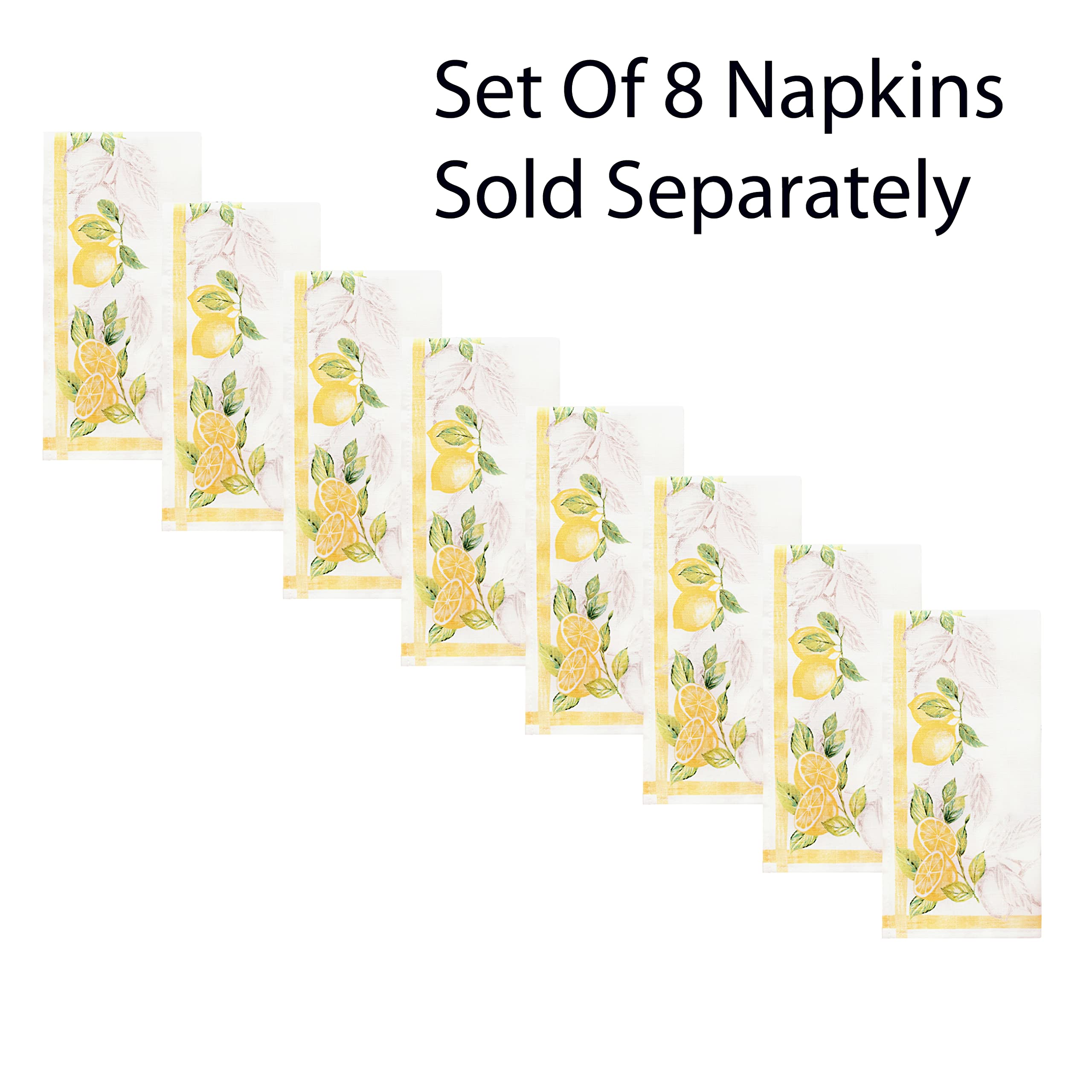 Newbridge Rectangle Fabric Placemats Set of 4 - Stain Resistant No-Iron Indoor/Outdoor Table Mats in Lemon Orchard Print with Fresh Lemon and Citrus Leaf Design - Perfect for Dining Tables, Kitchen Decor, and Outdoor Entertaining