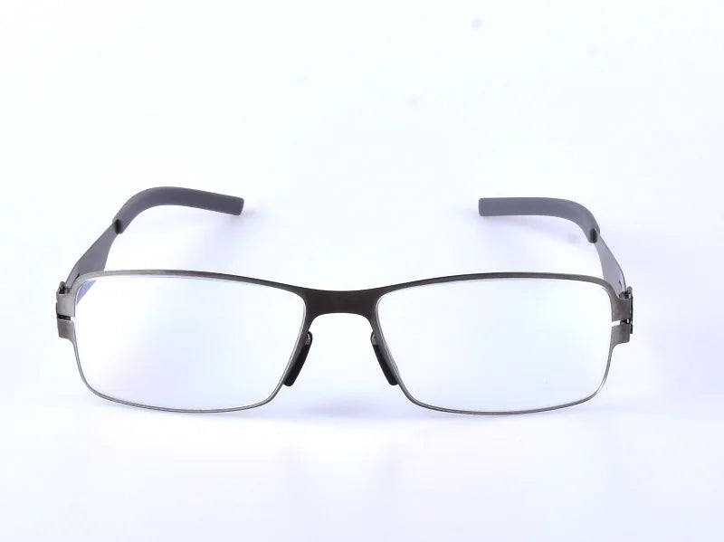 Aimee Men's Full Rim Square Screwless Stainless Steel Eyeglasses Frame 1139 - Lightweight Durable Glasses for Work, Reading & Everyday Use