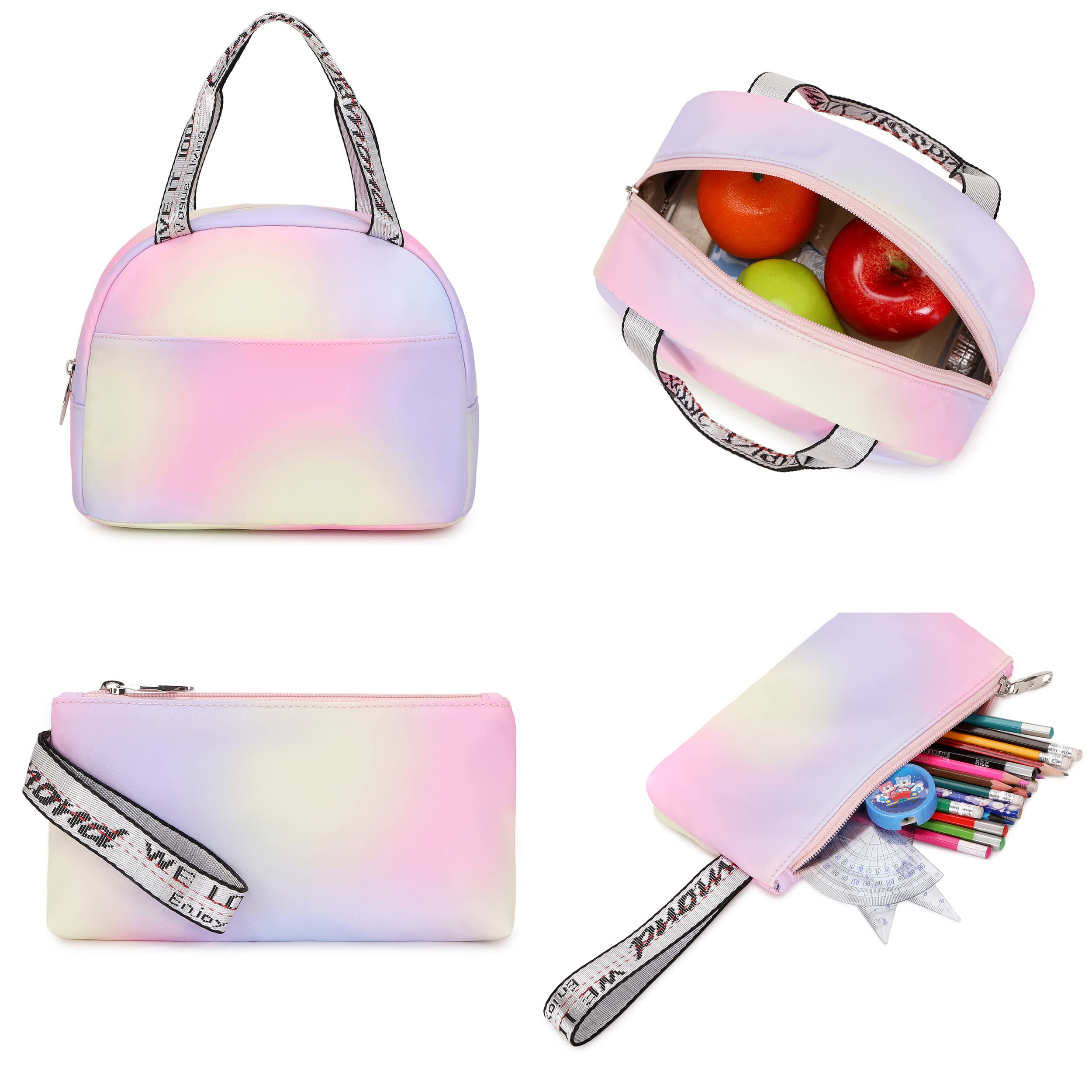 Hey Yoo Cute Pink Backpack Set for Teen Girls - School Backpack with Lunch Box, Aesthetic Bookbag for Middle & High School, College, Travel & Daily Use