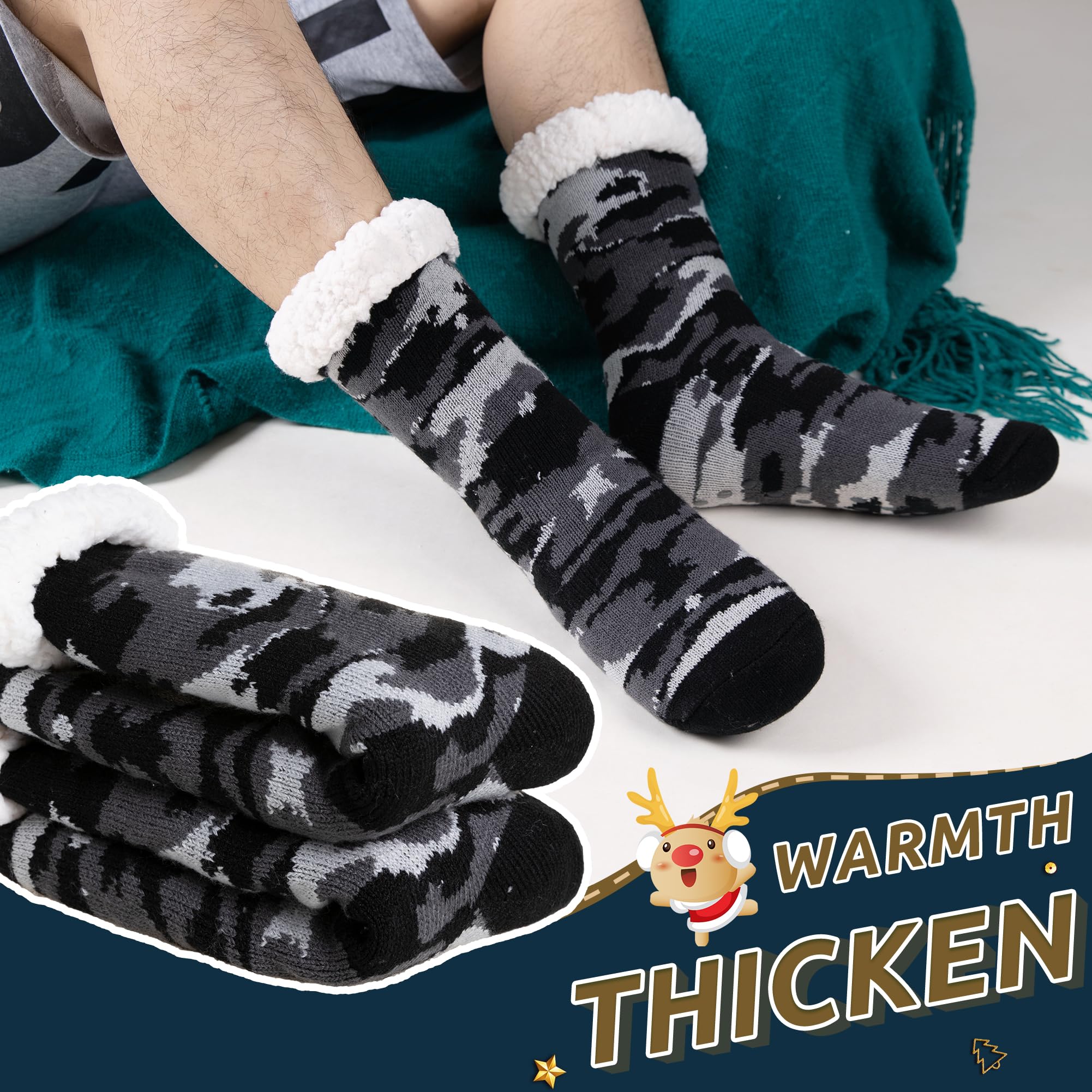 Men's Fleece Lined Thick Winter Slipper Socks - Ultra Soft Non-Slip Fuzzy House Shoes for Indoor Comfort & Warm Sleeping - Perfect for Cold Weather, Lounging at Home and Cozy Nights