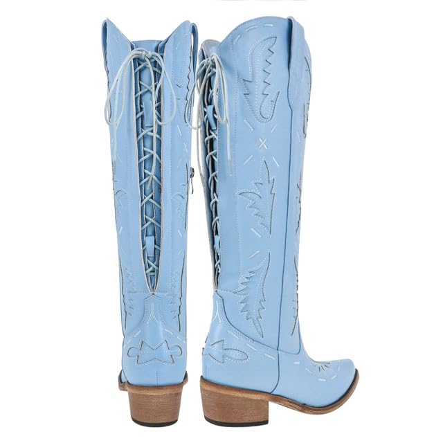 Yolkomo Women's Western Cowboy Boots - Knee High Cowgirl Boots with Lace Up Design | Perfect for Country Dancing, Rodeo Events & Western Fashion Outfits