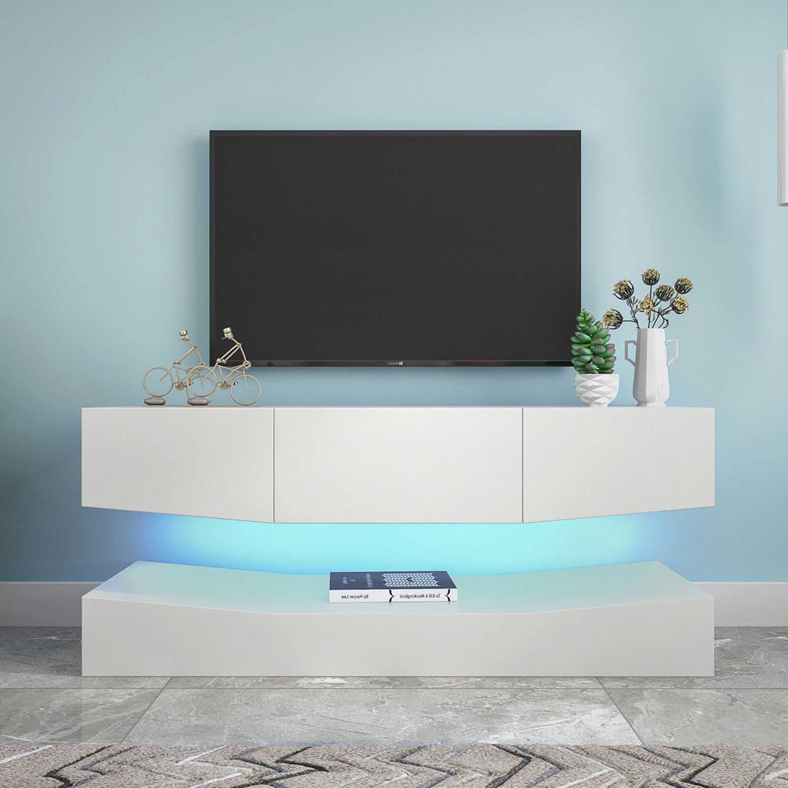 GELEI Floating TV Stand Wall Mount for 55/60 Inch TVs - Modern LED Backlit Entertainment Center with Storage, White | Perfect for Living Room, Game Room & Bedroom TV Setup