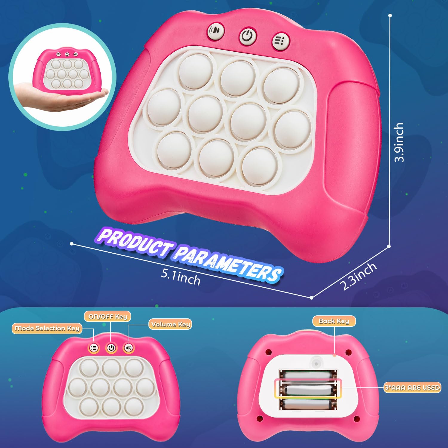 Fast Push Sensory Fidget Toy - 4 Modes ADHD Focus Puzzle Game for Kids Ages 6-12 | Stress Relief & Anxiety Relief | Birthday Gift for Boys & Girls (Pink) - Perfect for Classroom, Travel & Home Play
