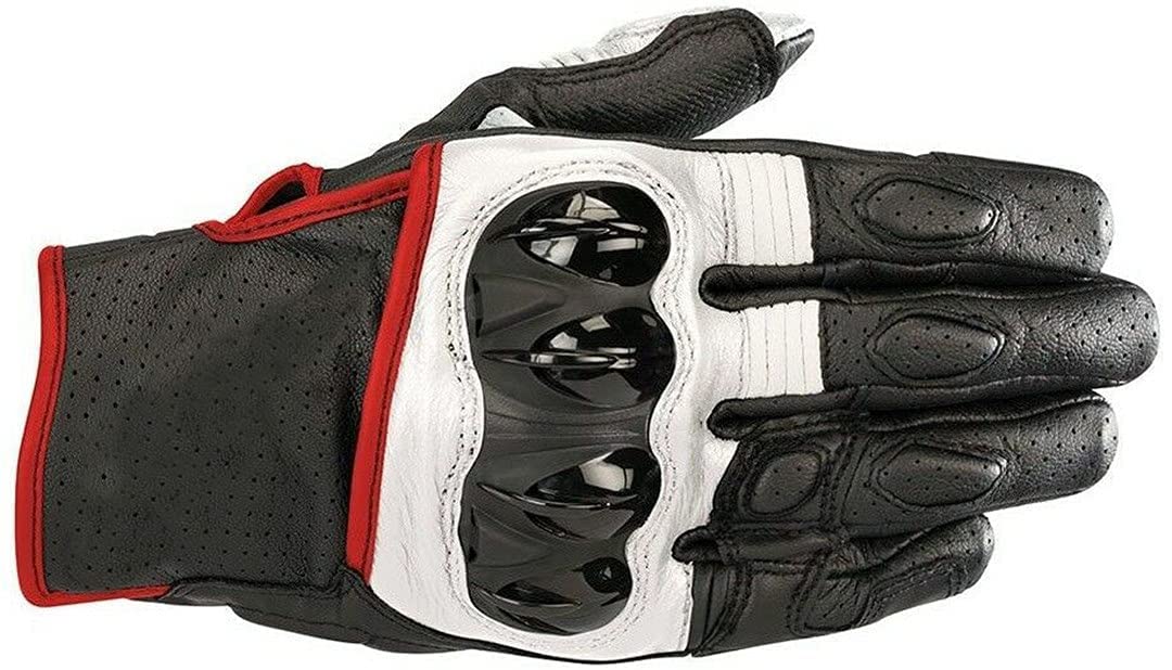 NICETOW Racing Gloves - Red/Black Leather Motorcycle Riding Gloves for Men & Women - Breathable Short Gloves for Racing, Cruising & Daily Commute