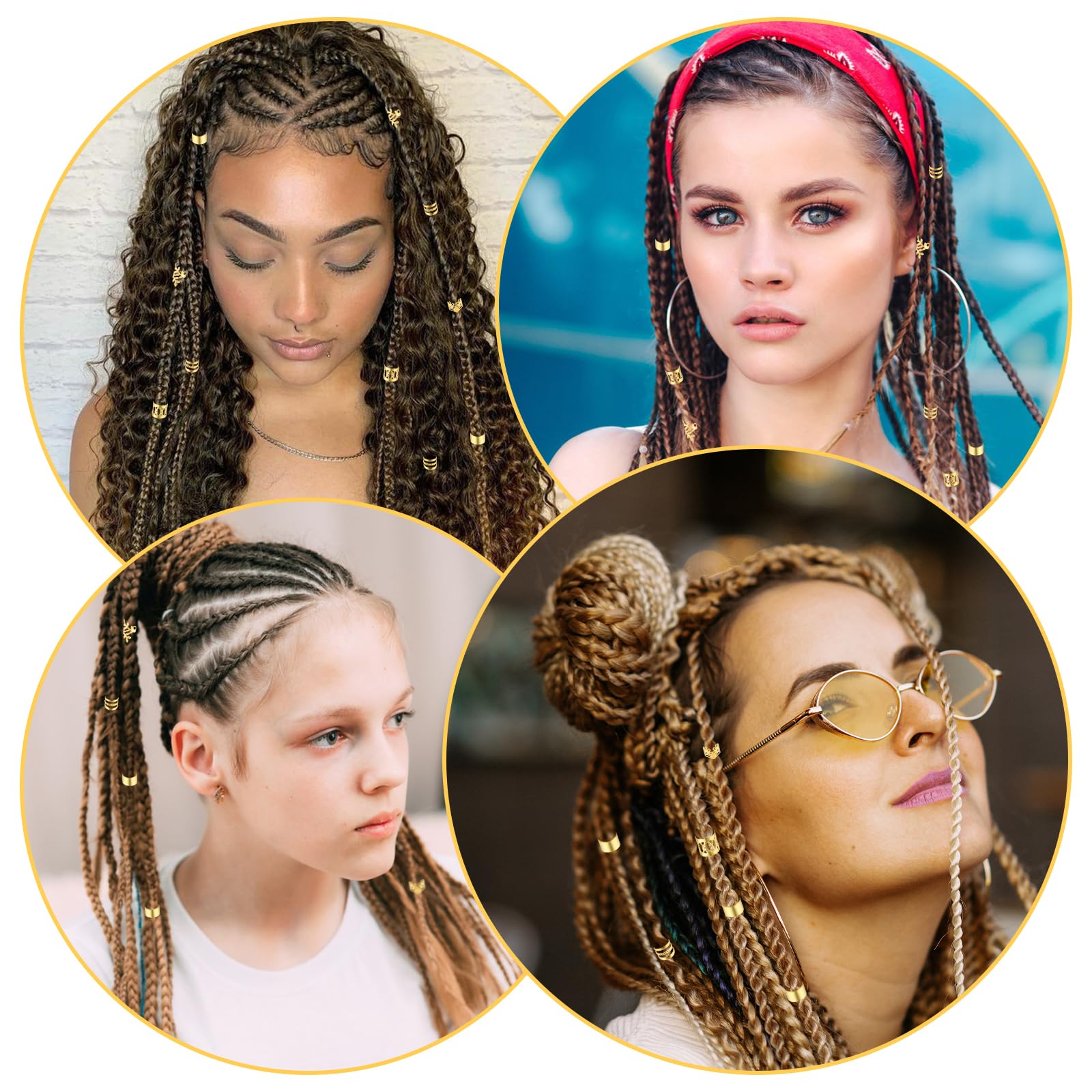 50pcs Gold Hair Jewelry for Braids - Adjustable Hair Rings, Cuffs & Charms for Dreadlocks - Hair Beads Decorations for Men & Women - Perfect for Parties, Weddings & Everyday Styling