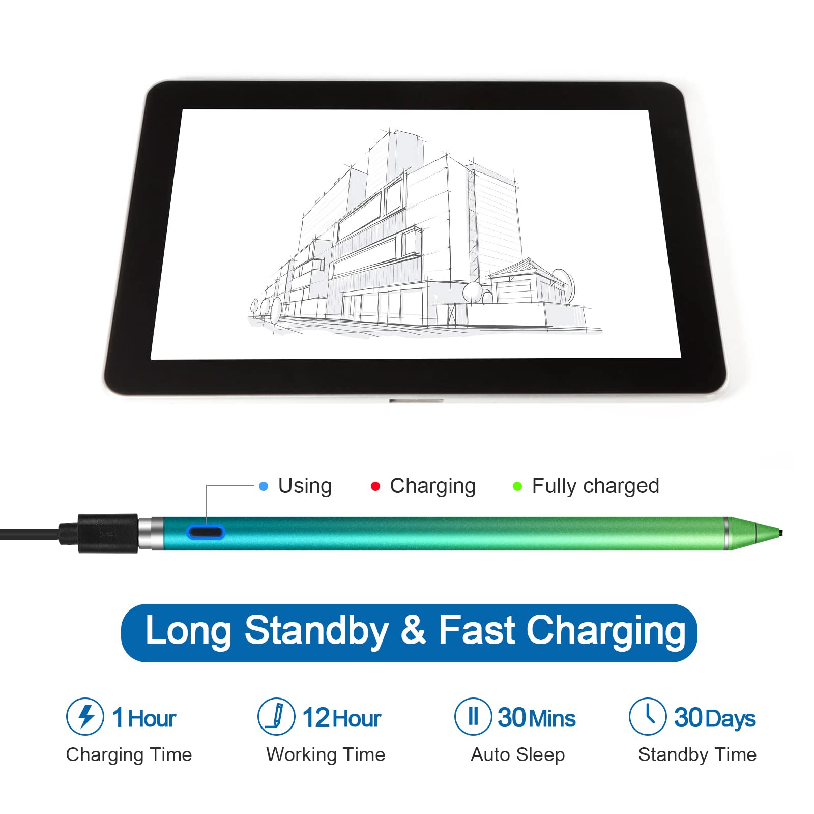Premium Active Stylus Pen for Touch Screens - Fine Point Digital Pen Compatible with iPhone, iPad, Samsung & Android Devices - Perfect for Note Taking, Drawing & Professional Presentations