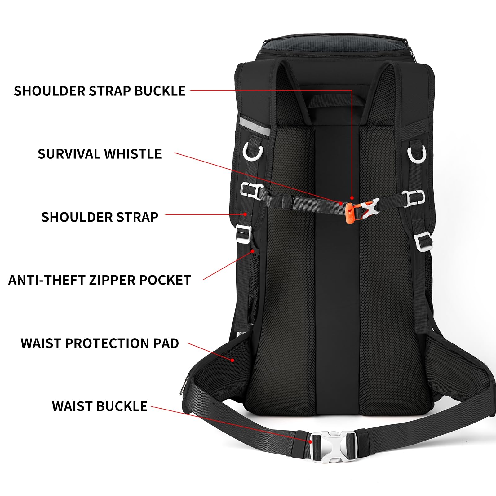 50L Lightweight Hiking Backpack for Men & Women - Waterproof Outdoor Daypack with Rain Cover - Perfect for Camping, Climbing, Travel & Trekking - Durable Black Hiking Bag for Adventure Enthusiasts