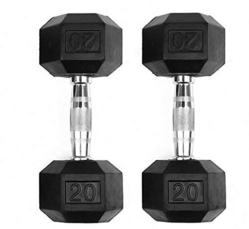 Single Hex Rubber Dumbbell with Metal Handles - Heavy Duty Exercise Weights for Home Gym, Strength Training & CrossFit (Sold Individually or in Sets) - Perfect for Weightlifting, Muscle Building & Full Body Workouts