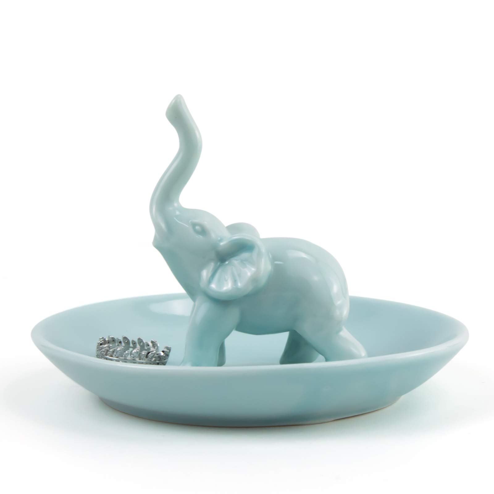 PUDDING CABIN Blue Elephant Ring Holder Trinket Dish - Elegant Elephant Gifts for Women, Perfect Christmas & Birthday Gifts for Mom, Girls, Her, Unique Engagement Ring Holder & Wedding Gift for Home Decor, Jewelry Organizer, and Vanity Display