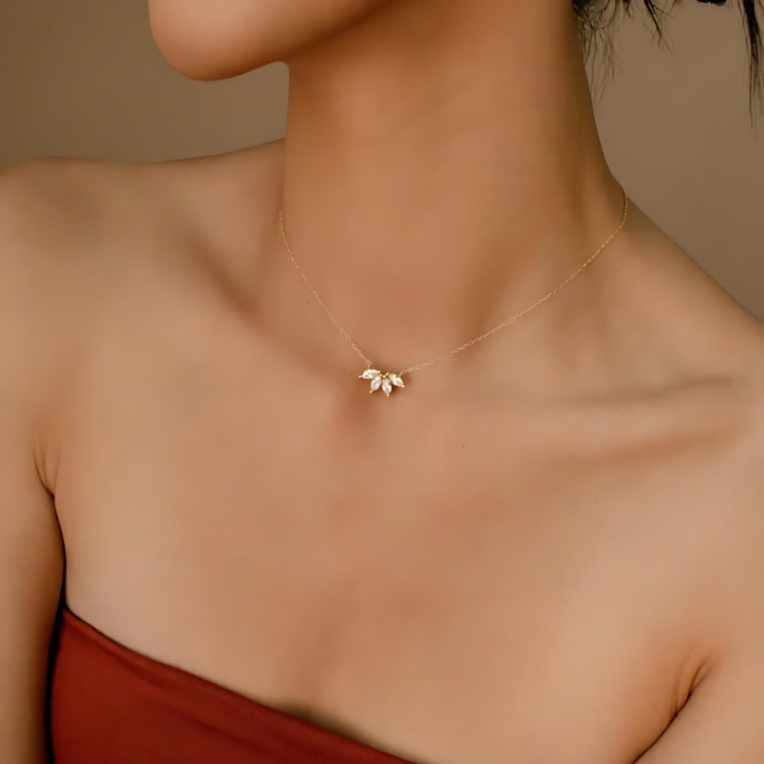 Dainty Marquise Leaf Pendant Choker Necklace - Elegant Gold/Silver Layering Necklace for Women | Perfect for Date Night, Wedding & Everyday Wear | XL0177