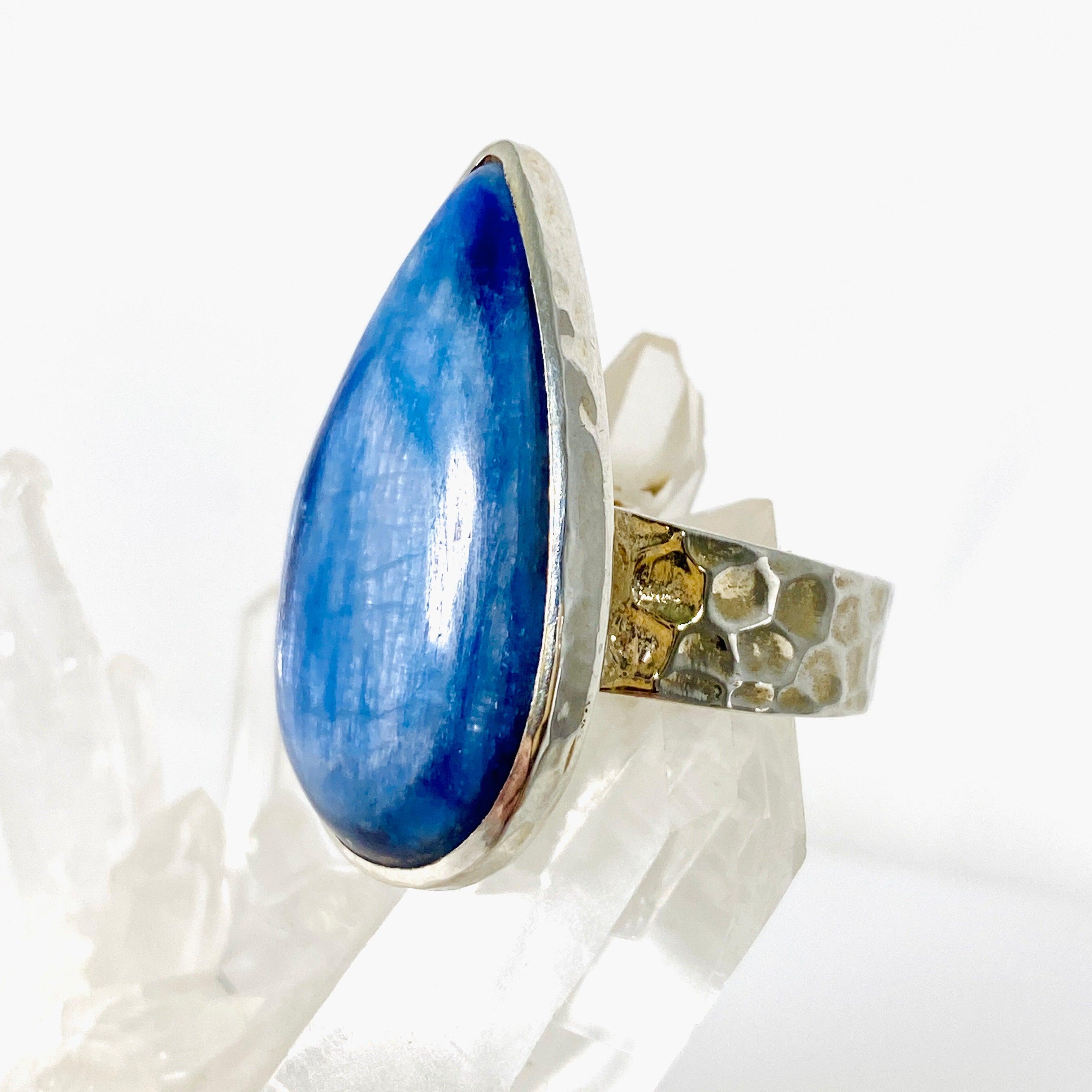Kyanite Teardrop Beaten Band Ring - Size 10 - KRGJ2701 - Elegant Handmade Jewelry for Women - Perfect for Weddings, Parties & Special Occasions