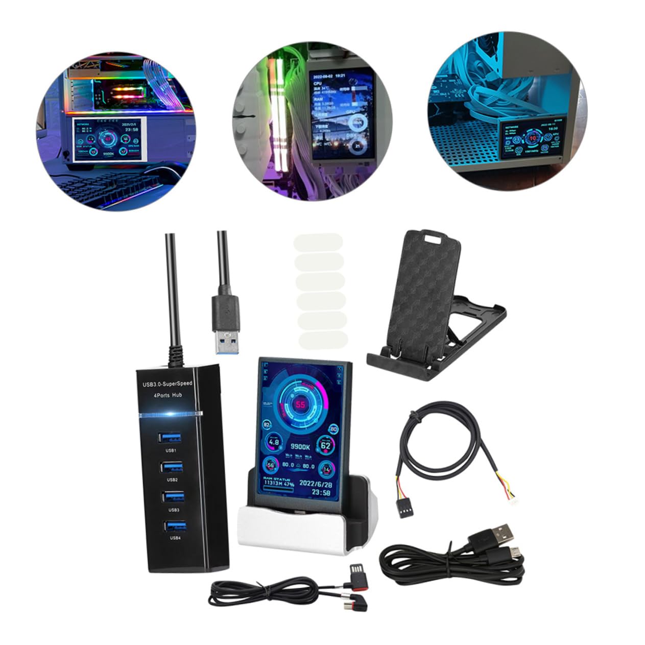 Uonlytech 2 Pack LCD Secondary Computer Monitor - Mini HDD Data Screen for PC Case, GPU Enclosure & Mini PC | Perfect for Multi-Tasking, Gaming Setup & Workspace Organization