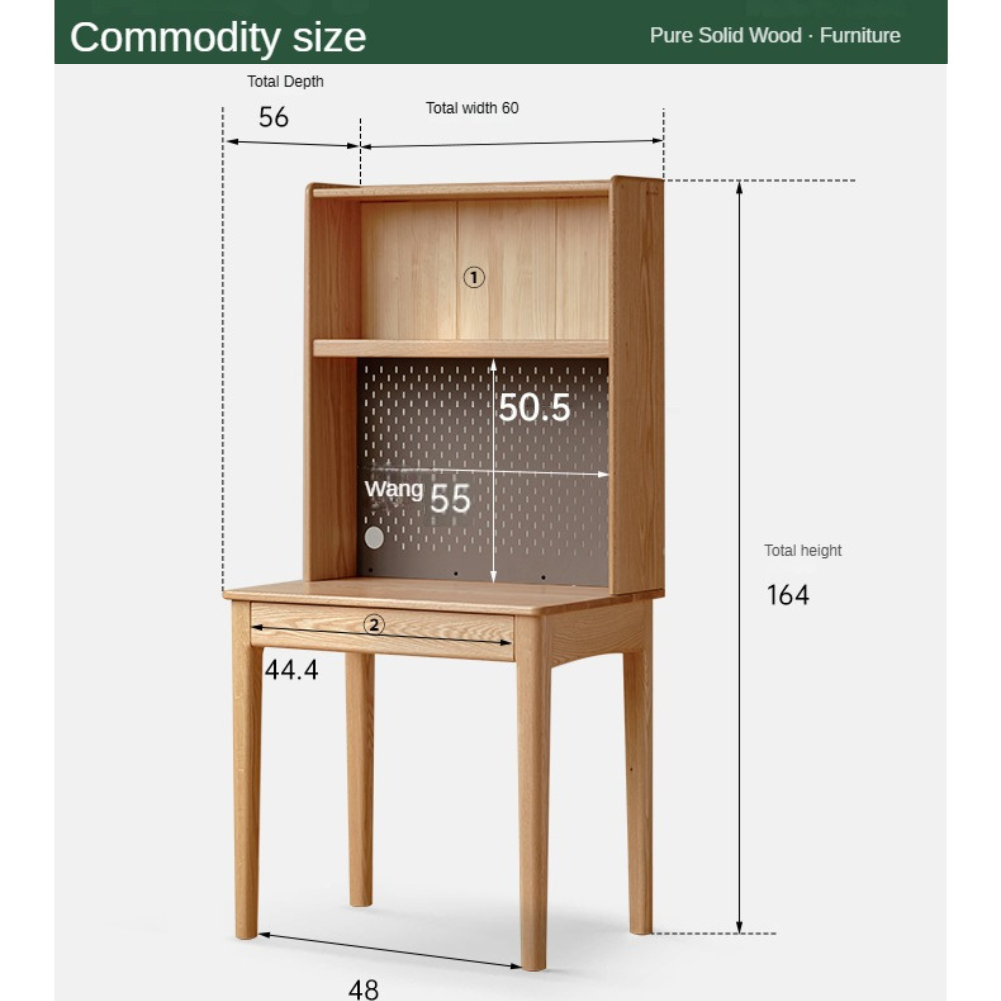 Modern Oak Solid Wood Desk with Bookshelf - Stylish Home Office Furniture for Workspace & Study Room Organization