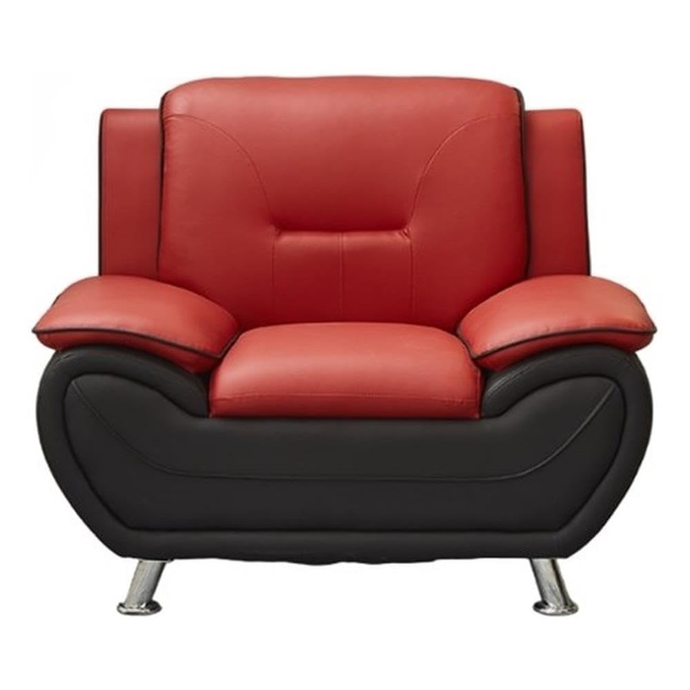 Montac Modern Living Room Chair - Black/Red Accent Upholstered Armchair for Home Office, Lounge & Reading Nook - Comfortable Seating Furniture for Small Spaces