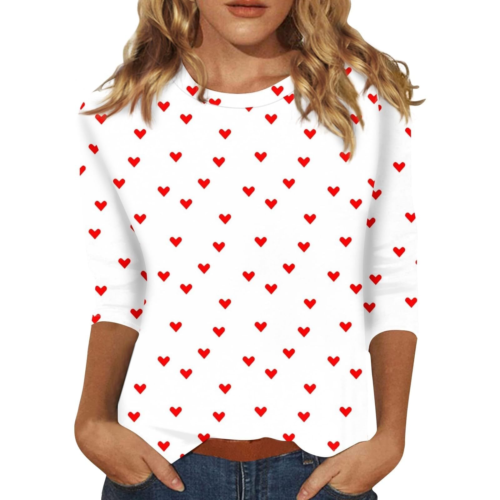 SHAOBGE Women's Valentine's Day T-Shirt - Trendy Heart Print Casual Top for Spring 2025 | Perfect for Date Nights, Girls' Night Out & Valentine's Gifts