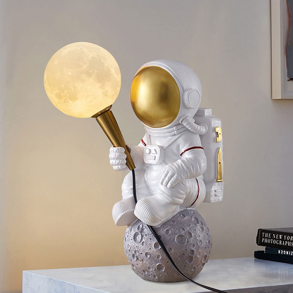 ACLBLK Nordic Astronaut Lunar Exploration 3D LED Table Lamp - Creative Kids Room Decor, Modern Desk Light for Bedroom, Living Room & Office - Perfect Night Light for Reading, Study & Relaxation