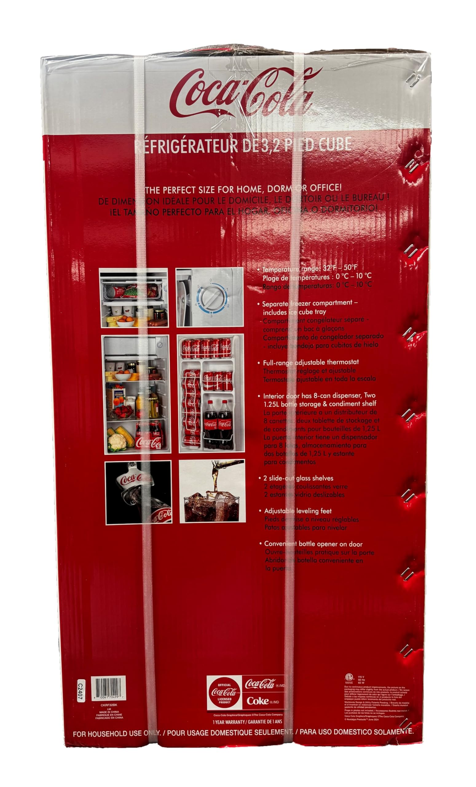 Igloo Coca-Cola 3.2 Cu. Ft. Mini Fridge with Freezer - Adjustable Temperature (32°F), Bottle Opener & Ice Cube Tray Included - Compact Refrigerator for Dorm, Office, Bedroom or Man Cave - Black