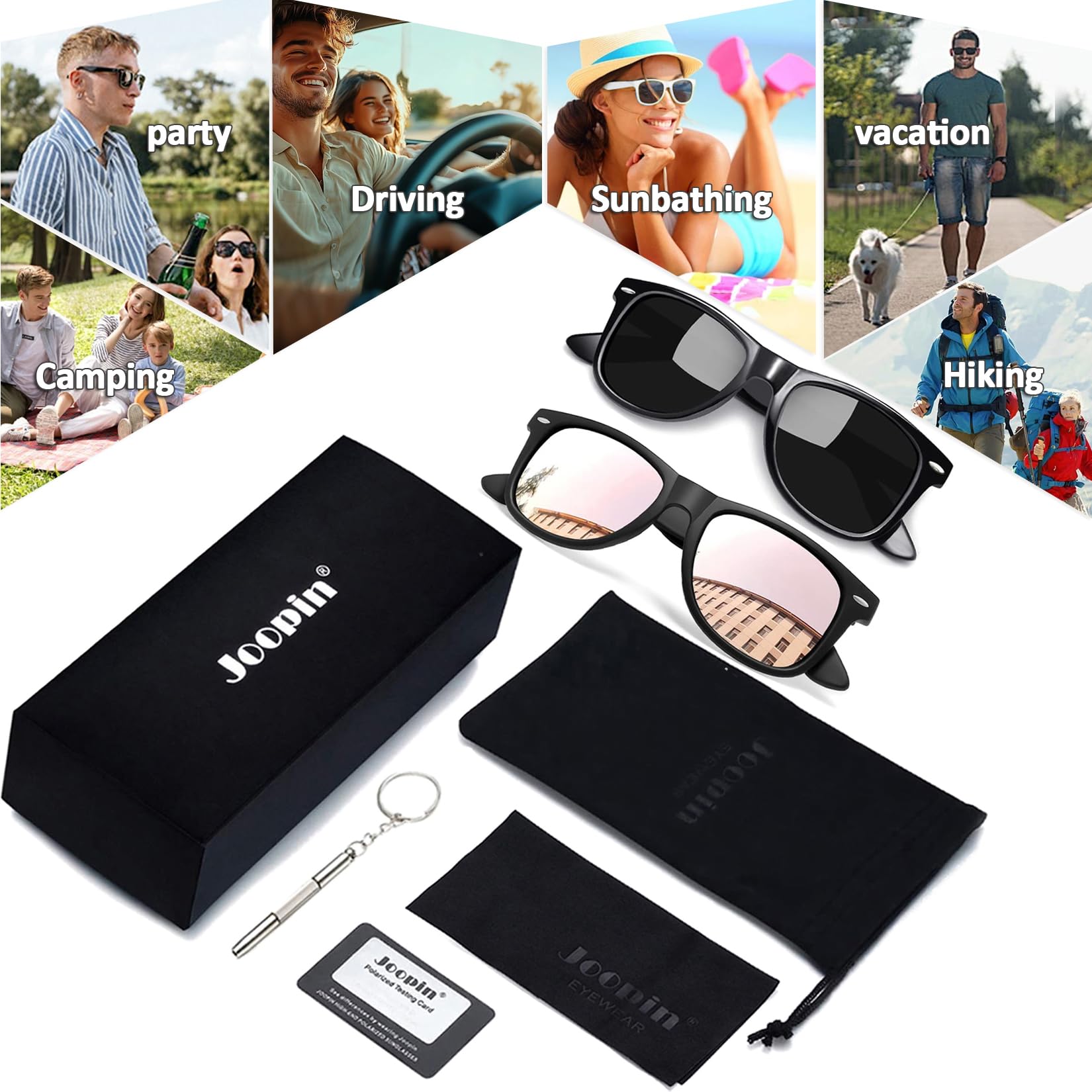 Joopin Square Polarized Sunglasses for Men & Women - UV Protection, Trendy Designer Shades for Outdoor Activities, Driving, and Beach Vacations