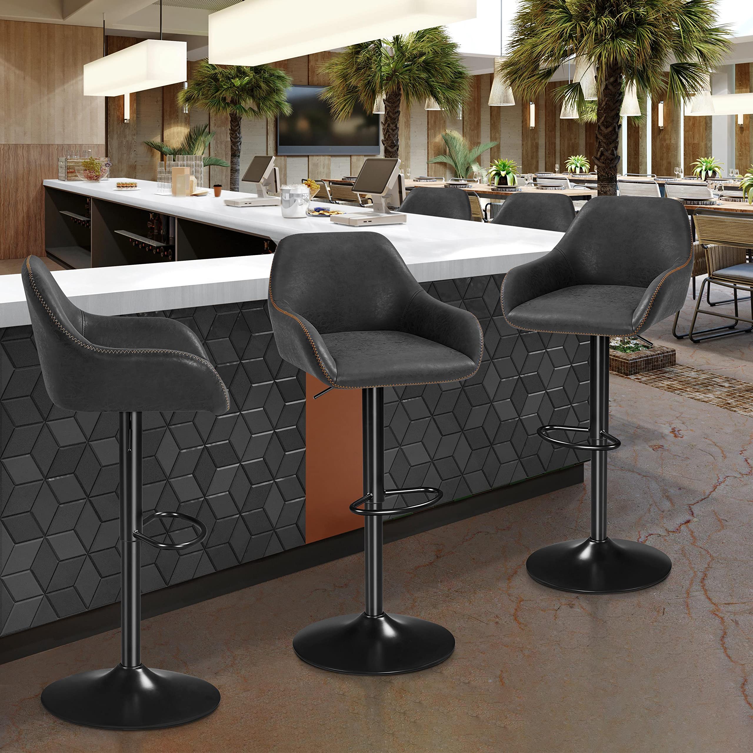 Yaheetech 2-Pack Adjustable Swivel Bar Stools with PU Leather Seat, Backrest & Footrest - Counter Height Kitchen Island Stools for Home, Restaurant & Bar Use - Black Modern Dining Chairs