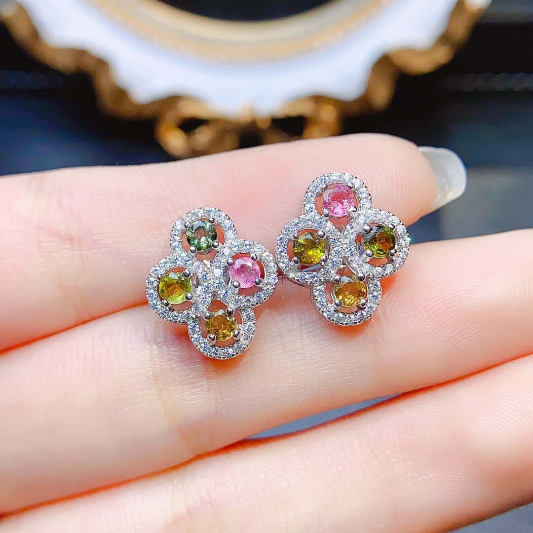 Multicolor Gemstone Flower Stud Earrings for Women | Elegant Floral Jewelry Gift | Perfect for Weddings, Parties & Everyday Wear | NS2417