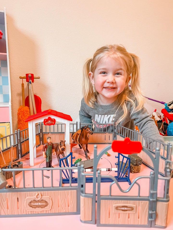 **Premium Horse Stable Playset with Rider & Farm Animals - Wooden Barn Toy Set for Kids Ages 3-10 | Pretend Play, Educational Gift for Boys & Girls | Perfect for Birthday, Farm-Themed Play & Imaginative Learning**