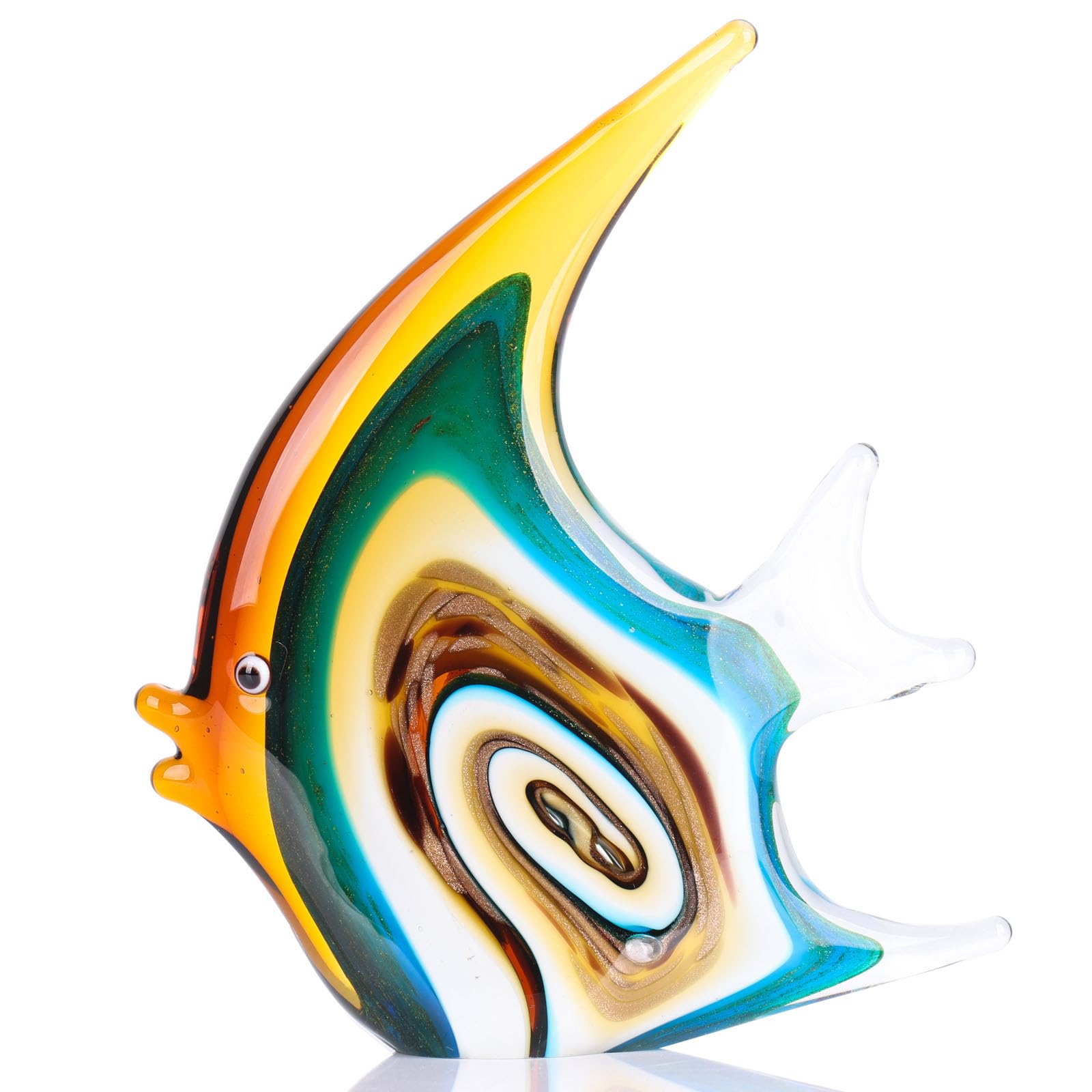 XMGZQ Blue Glass Fish Sculpture - Handmade Modern Art Decor for Shelf, Office & Coffee Table - Colorful Glass Fish Statue for Home & Office Decoration
