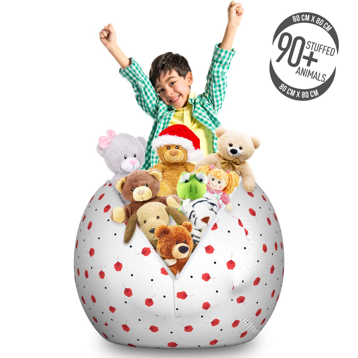 Ambesonne Floral Storage Toy Bag Chair - Large Washable Organizer with Dots & Flowers Pattern, Dark Coral & White - Perfect for Kids' Room, Playroom & Stuffed Animal Storage