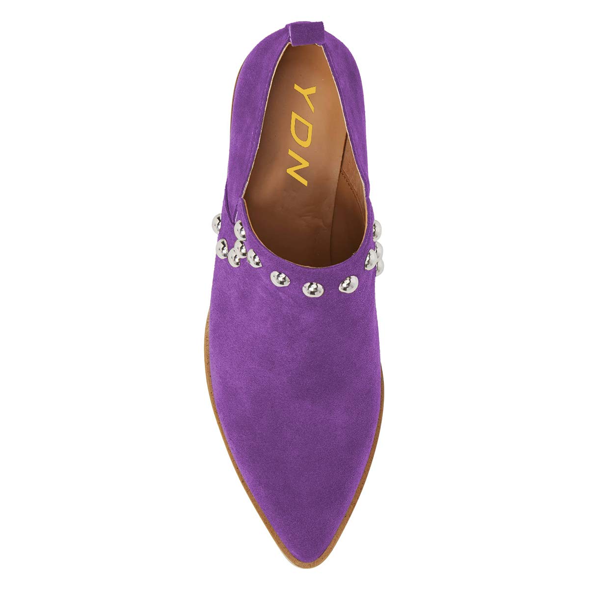 YDN Women's Stacked Low Heel Loafers - Slip On Studded Pointed Toe Dress Shoes | Comfortable Office Pumps & Casual Chukka Shoes for Work, Parties & Everyday Wear