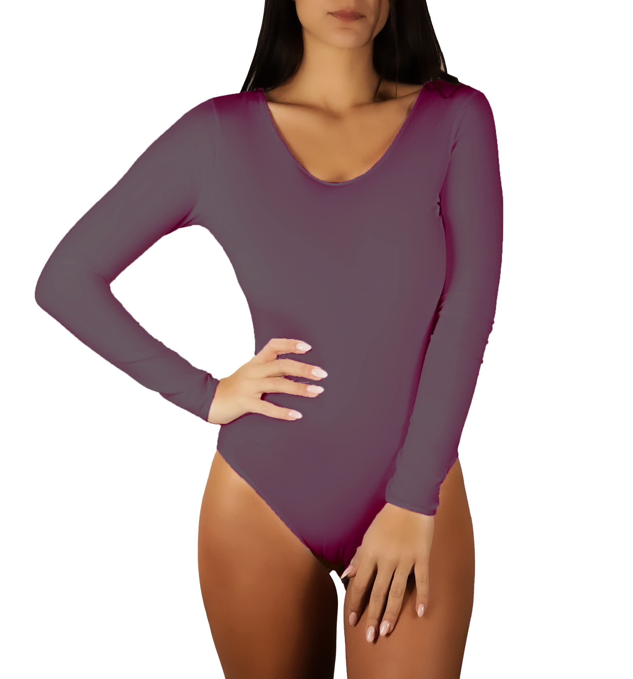 Italian Stretch Cotton Long Sleeve Bodysuit for Women - Made in Italy, Comfortable & Breathable, Perfect for Layering Under Jackets or Casual Wear
