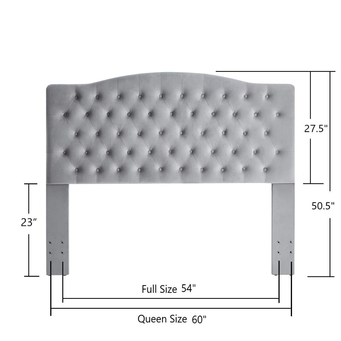 24K Gold Velvet Upholstered Tufted Button Queen Headboard - Luxurious Gray Fabric Bed Frame for Full/Queen Size Beds - Perfect for Modern Bedroom Decor and Hotel Style Master Suites