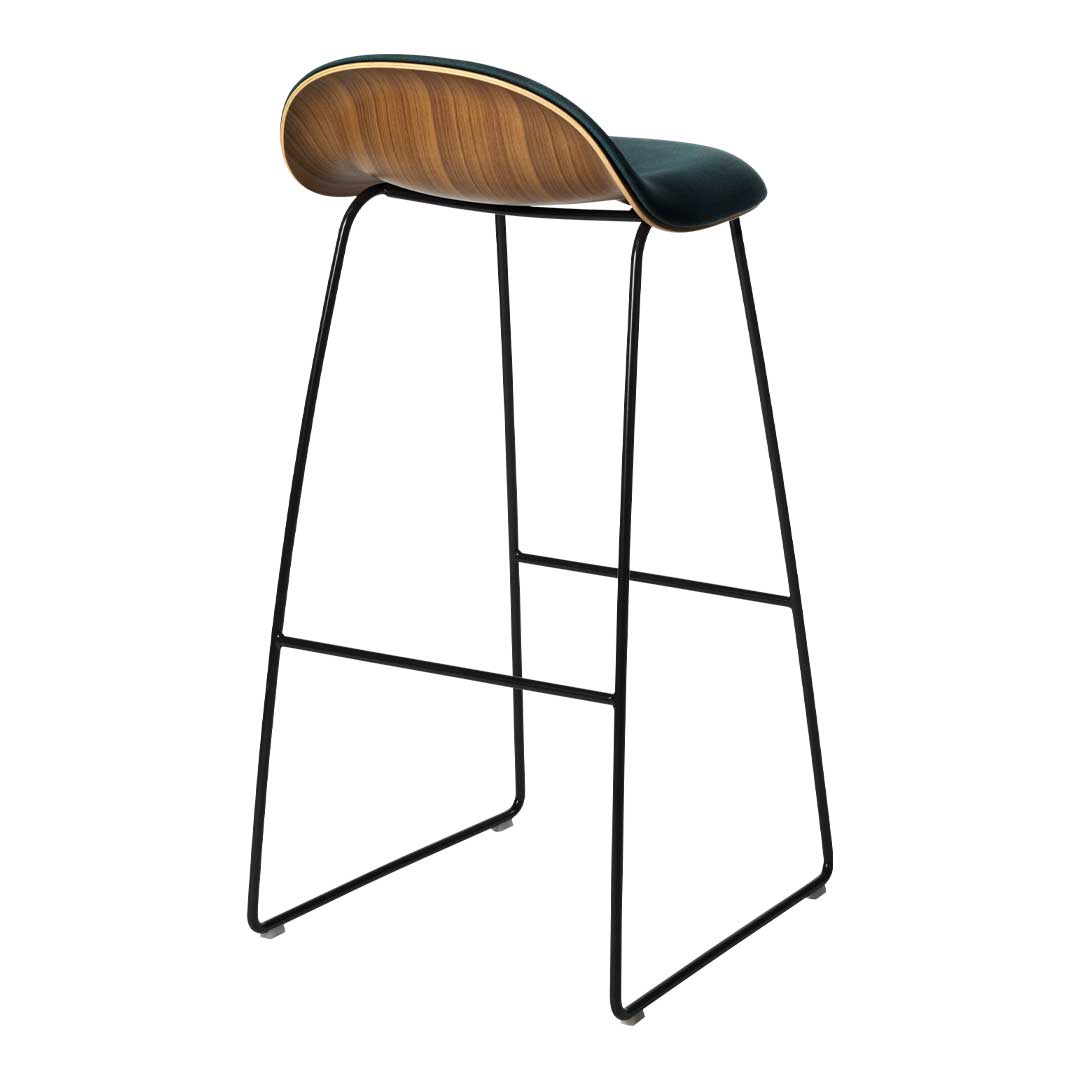 Gubi 3D Bar Stool with Front Upholstery & Sledge Base - Modern Kitchen Counter Stool for Home Bar, Restaurant & Cafe